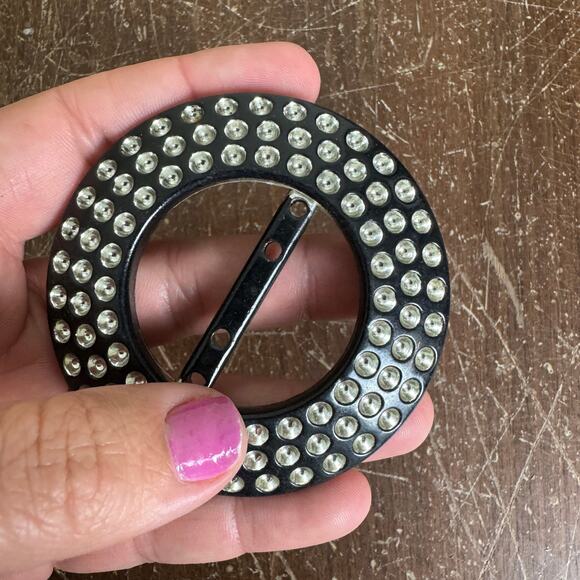 Vintage Plastic Black‎ Silver Illusion Rhinestone Belt Scarf Tie - Picture 4 of 4